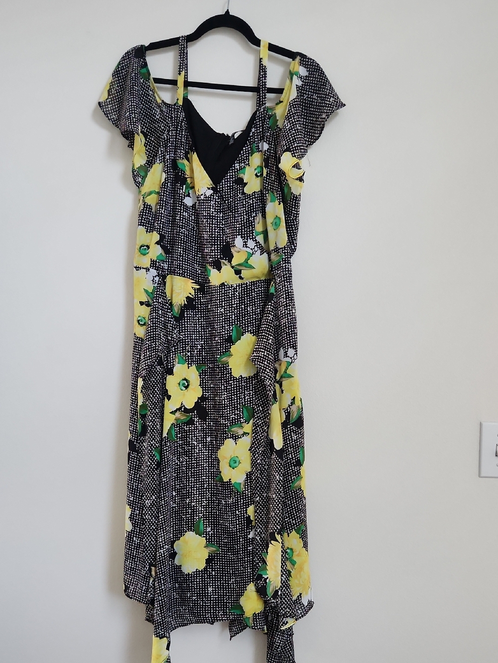 INC International Concepts Yellow Flower Cold Shoulder Dress